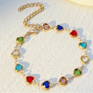 Pretty Multicolor Gold Tone Heart Charm Bracelet